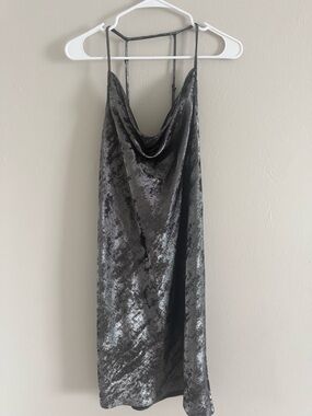Halston Heritage Silver Metallic Georgette Slip Dress, Size 10